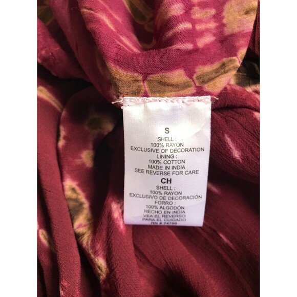Patrons of Peace Blouse Dress. Wine and Brown Tie-Dye Pattern Long Sleeves Small - Picture 9 of 9